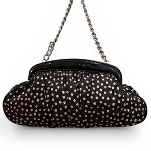 Banana Republic Retro Silk Polka Dot Frame Clutch & Chain Shoulder Bag